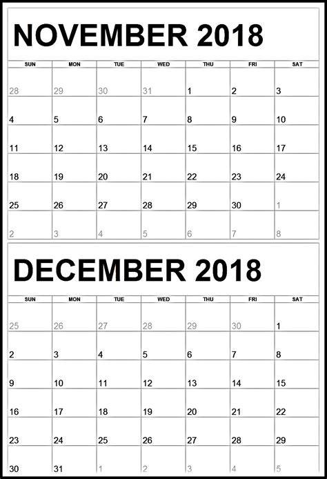 Printable Calendar November December