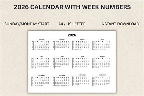 calendar with week numbers