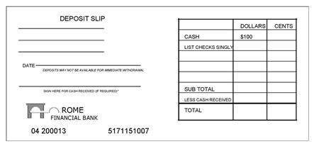 Printable Cash Deposit Slip