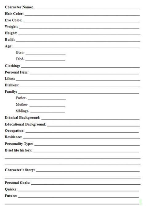 Printable Character Sheet For Writers