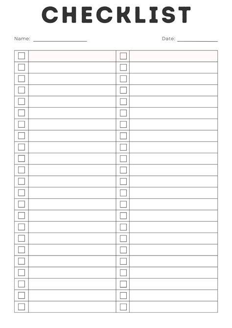 Printable Checklist Free