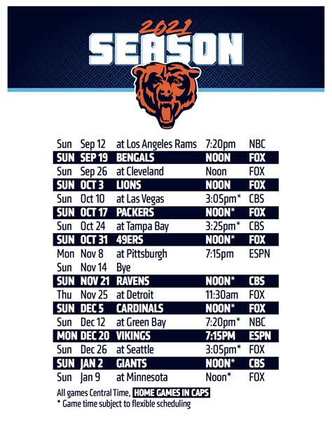 Printable Chicago Bears Schedule 2025