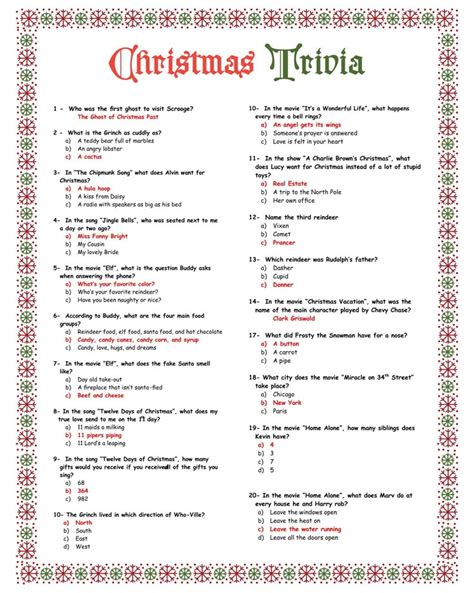 Printable Christmas Trivia Questions And Answers