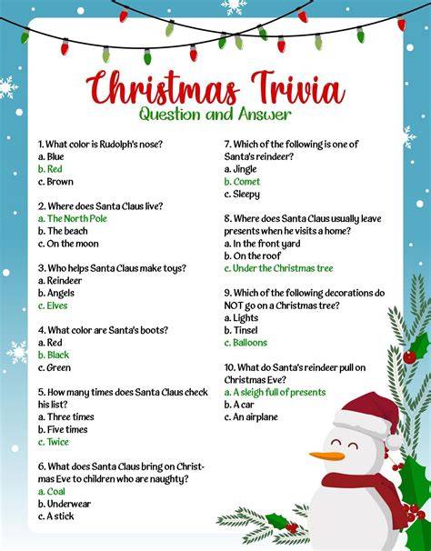 Printable Christmas Trivia Questions Answers