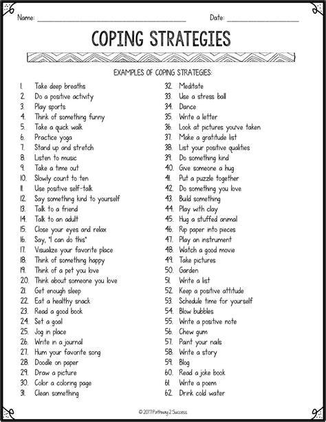 Printable Coping Skills For Anxiety