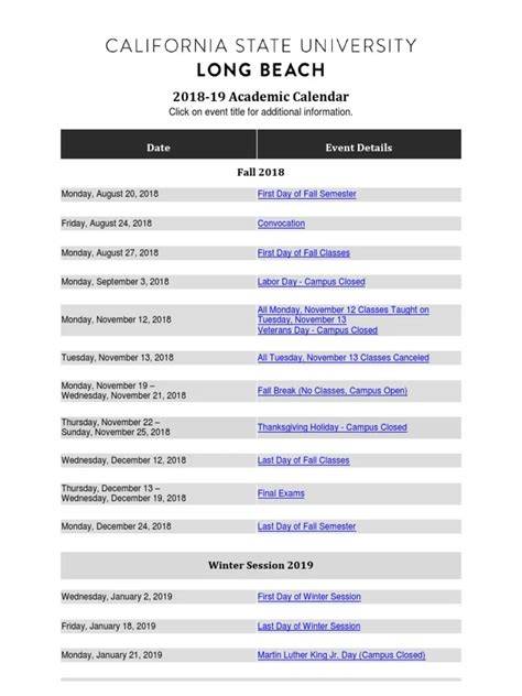 csu long beach academic calendar