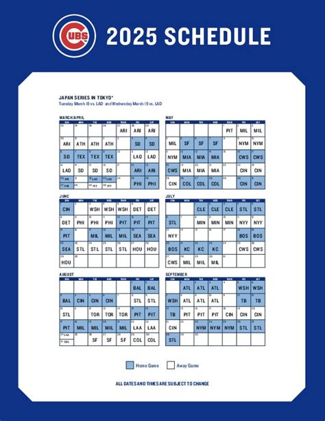 Printable Cubs Schedule 2025