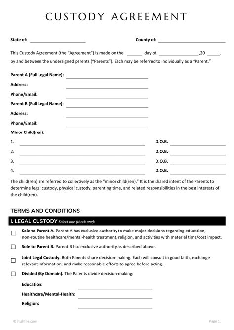 Printable Custody Forms
