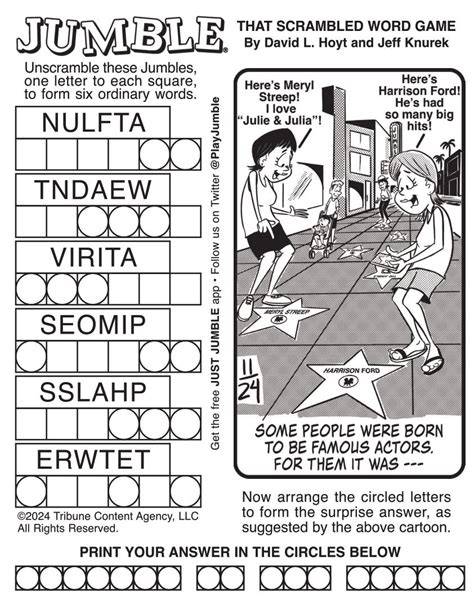 Printable Daily Jumble Puzzle