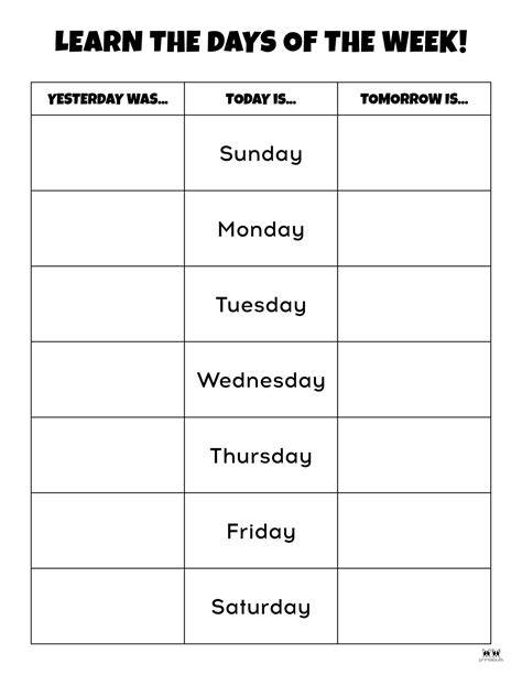 Printable Days Of The Week Worksheets
