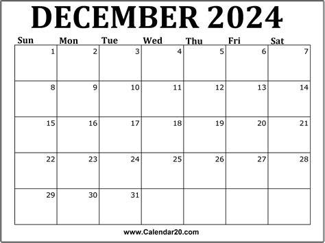 Printable December Calendar 2024