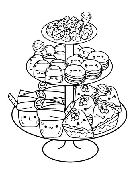 Printable Dessert Kawaii Food Coloring Pages