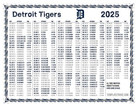 Printable Detroit Tigers Schedule 2025