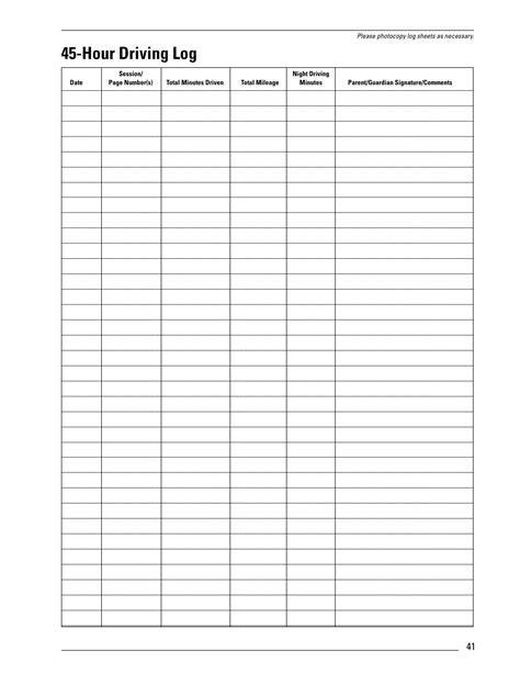 Printable Driving Log
