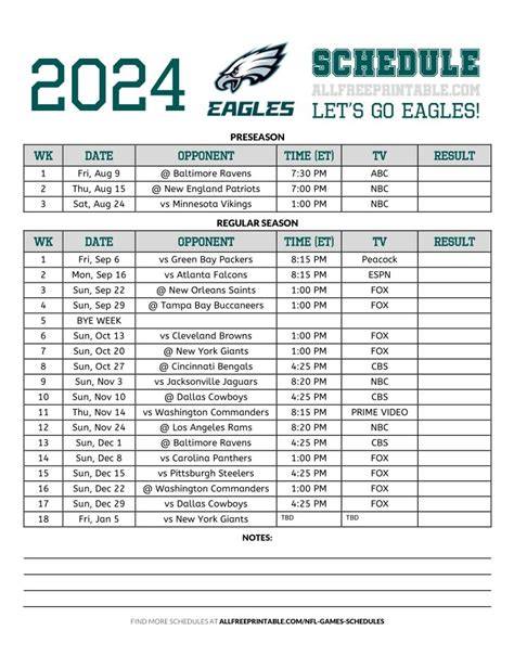 Printable Eagles Schedule 2024 Pdf