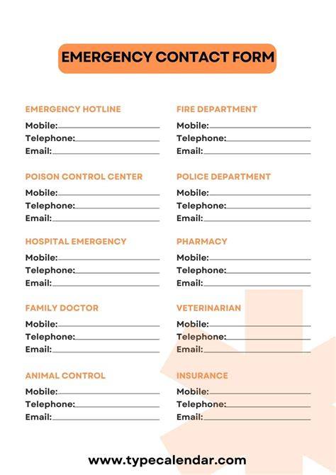 Printable Emergency Contact Form