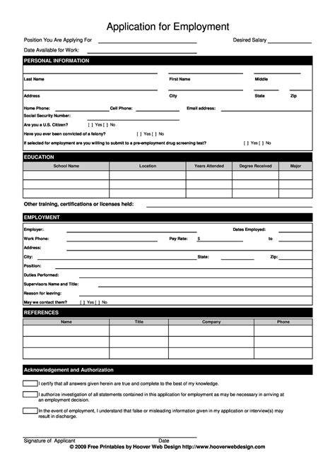 Printable Employment Application Form