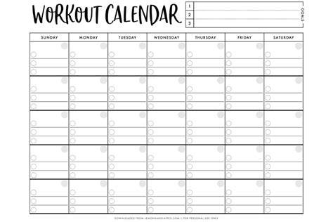Printable Exercise Calendar