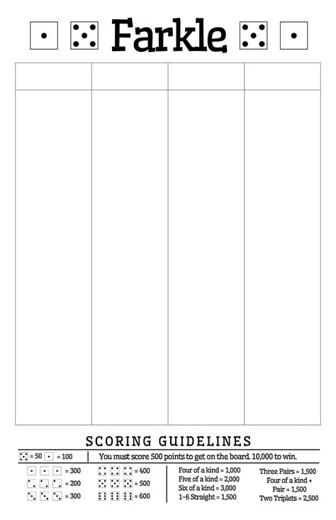 Printable Farkle Scoring