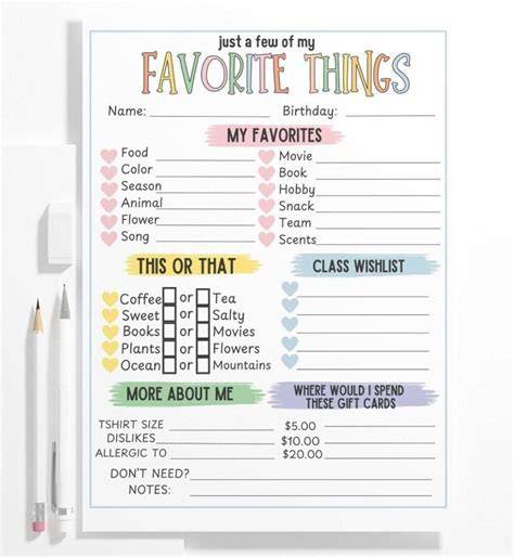 Printable Favorites List