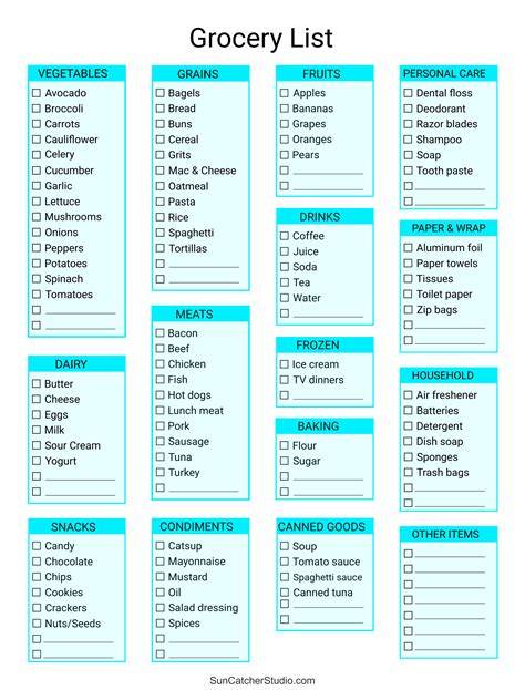 Printable Food Shopping List