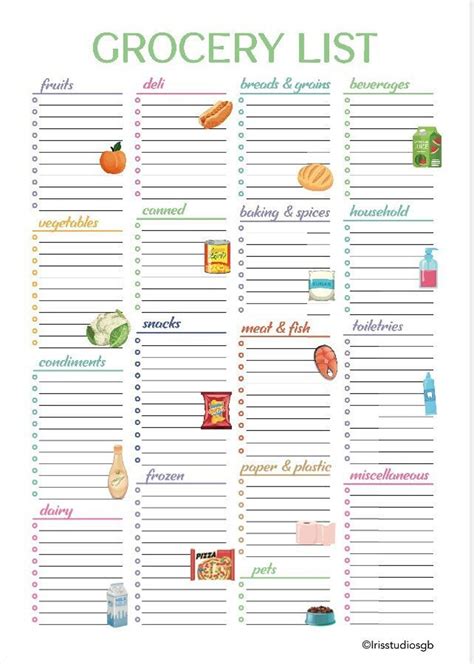 Printable Food Shopping Lists