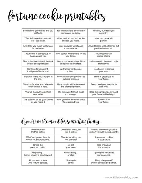 Printable Fortunes For Fortune Cookies