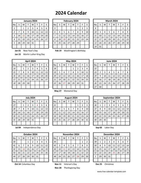 Printable Full Year 2024 Calendar Free