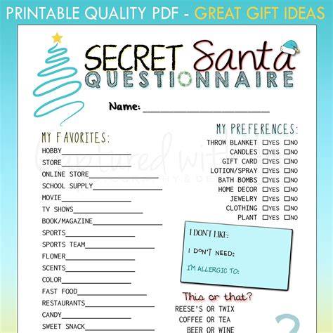 Printable Gift Questionnaire