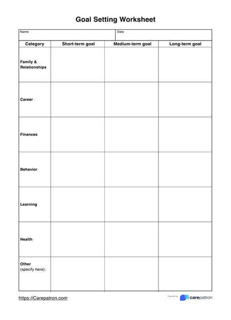 Printable Goal Setting Sheet