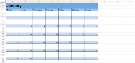 google sheets calendar template 2025