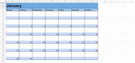 google sheets calendar template