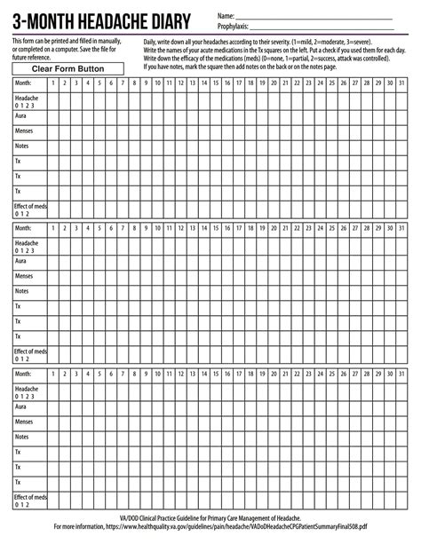 Printable Headache Diary Pdf