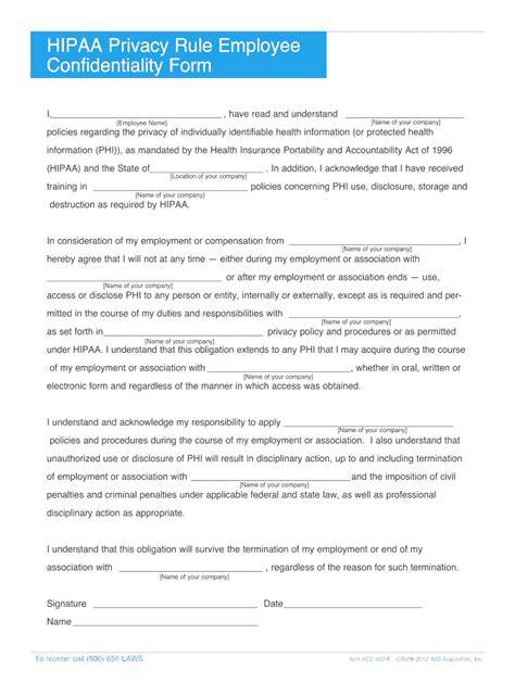Printable Hipaa Compliance Form For Employees