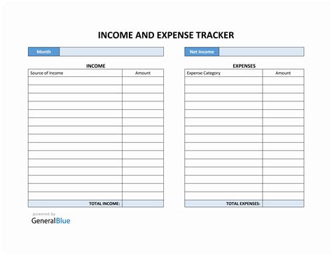 Printable Income And Expense Worksheet