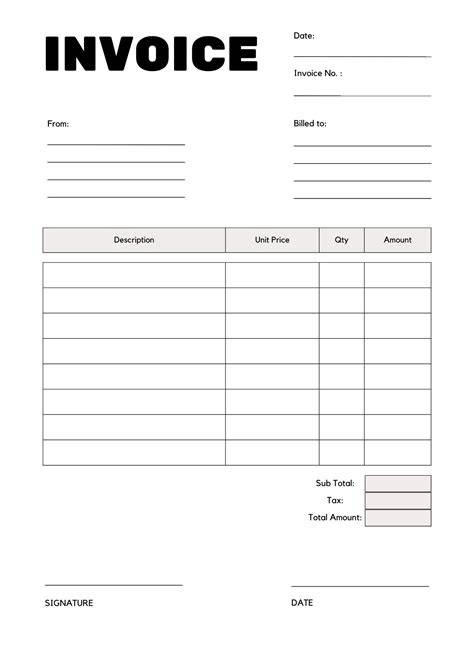 Printable Invoice Templates Free