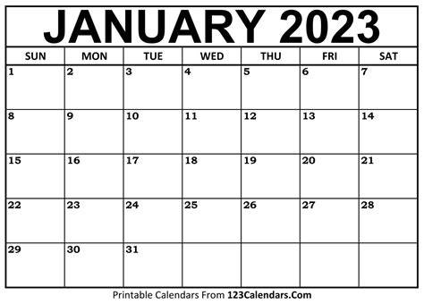 Printable January 2023 Calendar