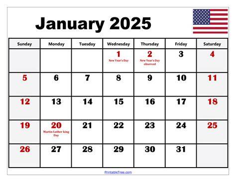 Printable January 2025 Calendar With Holidays