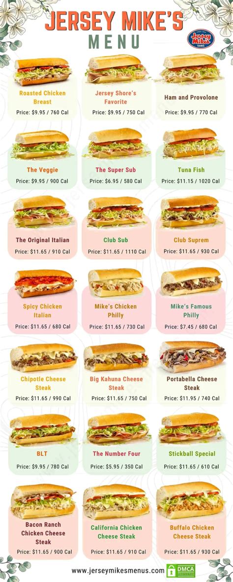 Printable Jersey Mike S Menu