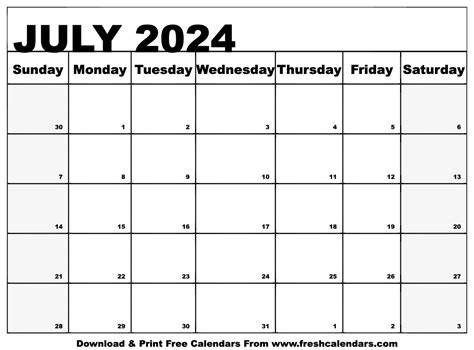 Printable July 2024 Calendar