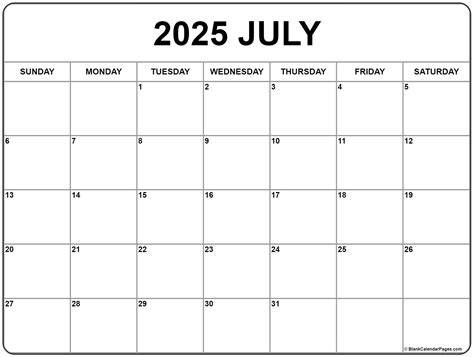 july 2025 calendar