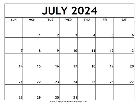 Printable July Calendar 2024