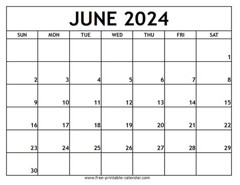 Printable June 2024 Calendar