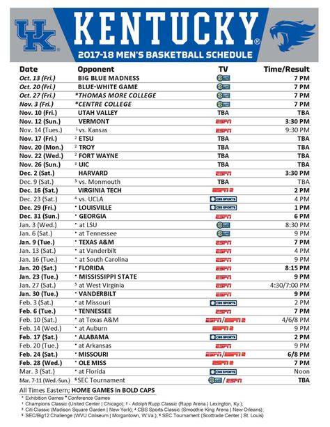 Printable Ky Basketball Schedule