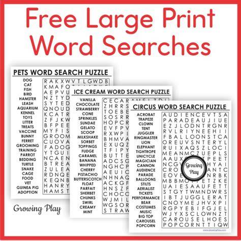 Printable Large Print Word Search Puzzles