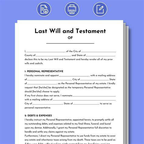 Printable Last Will And Testament Form