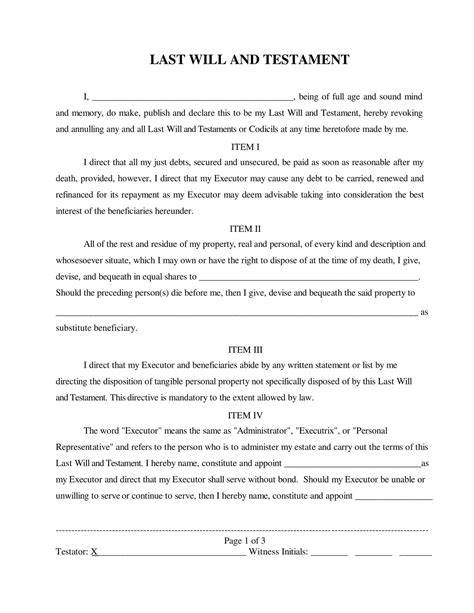 Printable Last Will