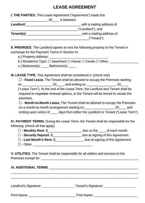 Printable Lease Agreement