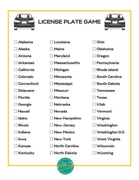 Printable License Plate Game