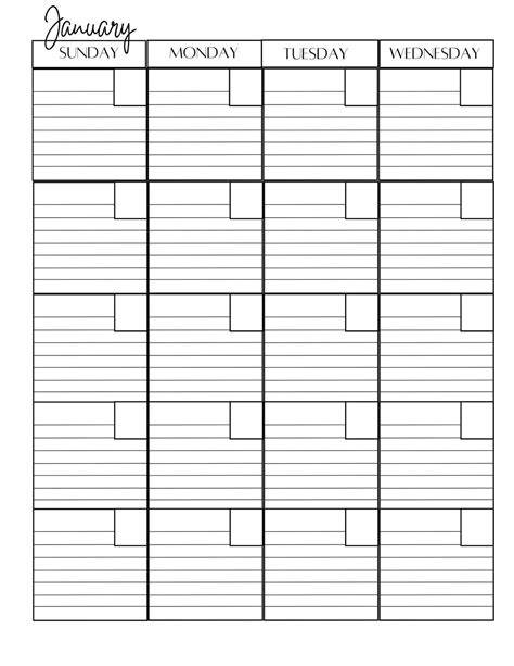 Printable Lined Calendar